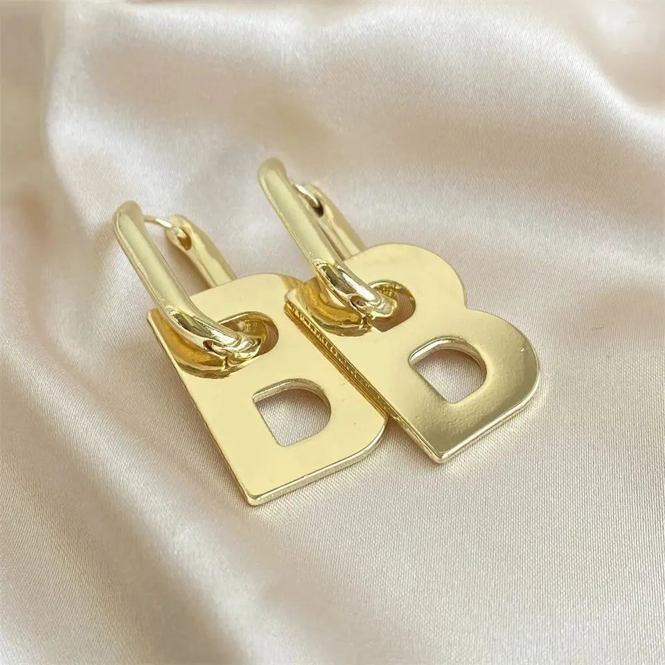 Trendy Exaggerate Letter B Pendant Drop Earrings For Women Girls Gold Color Metal Alphabet Party Birthday Gifts Jewelry