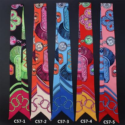 5*90cm French Scarf Headband Women Four Seasons Floral Hair Tie Decorate Gift Wrap Ribbon Hair Accessories Styling Band