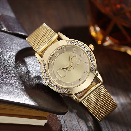 Luxury Women's watches With Diamonds Simple Digital Design Ladies' Quartz Watch Casual Gold Mesh Belt Women Clock Strap