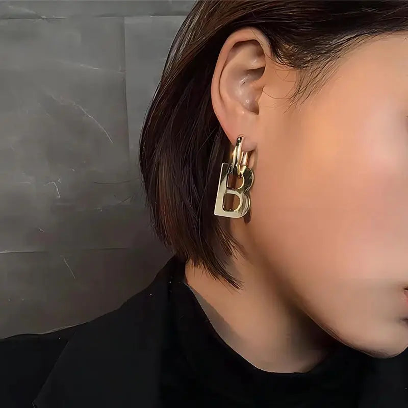 Trendy Exaggerate Letter B Pendant Drop Earrings For Women Girls Gold Color Metal Alphabet Party Birthday Gifts Jewelry