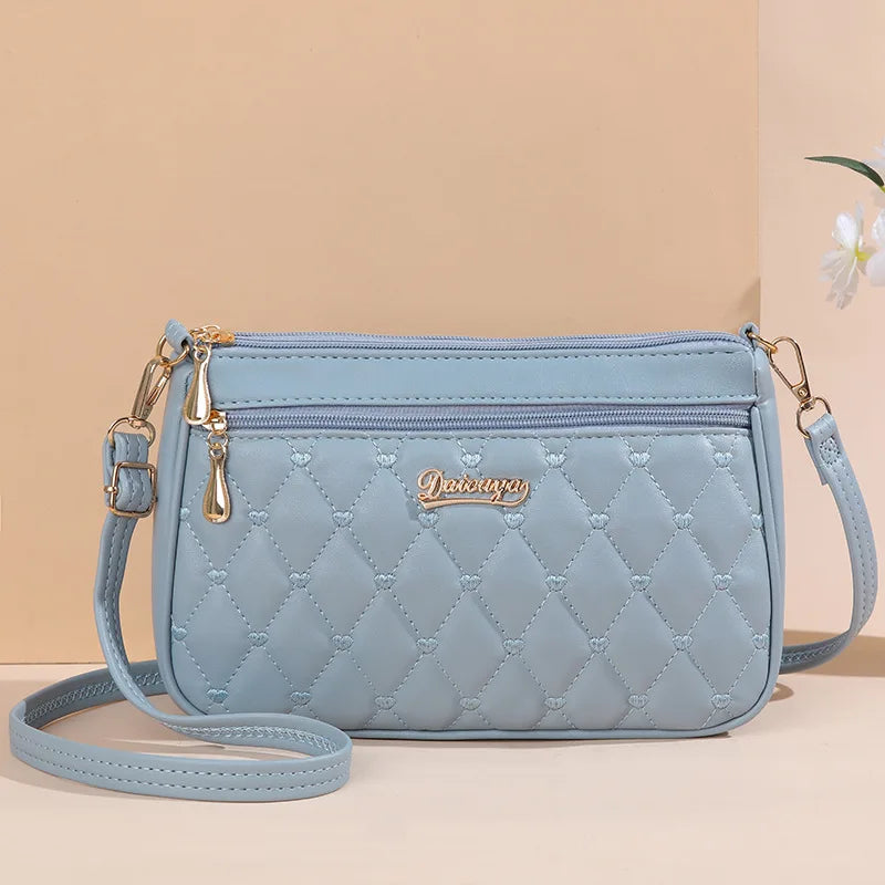 Fashion PU Leather Crossbody Bag - Large Capacity Shoulder Bag with Embroidery Detail