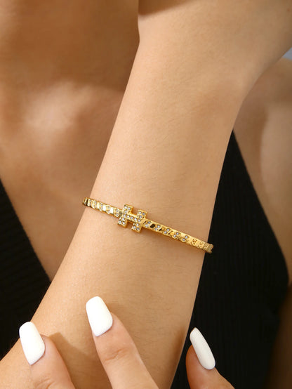 Fashionable, Personalized, Exquisite, Versatile, Trendy Stainless Steel Diamond-Studded Letter H Slim Bracelet For Women