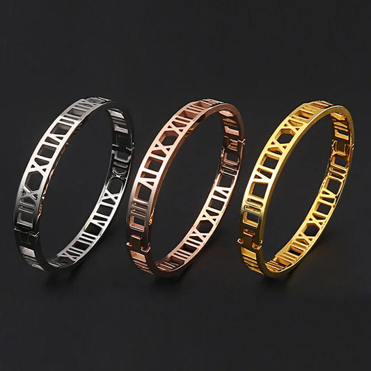 Luxury Roman Bracelet - Stainless Steel Cuff for Women & Couples