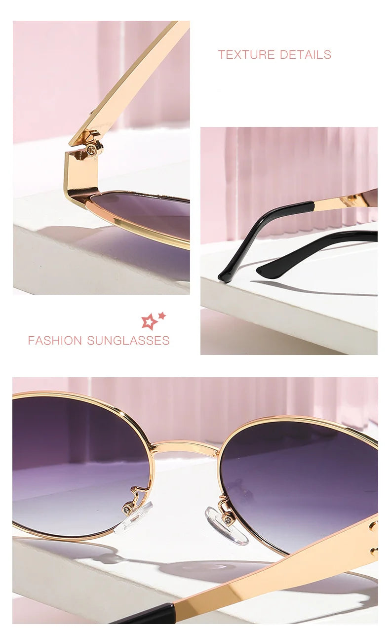 Oval Metal Frame Sunglasses — Retro Gold-Edged Gradient Lenses | Women & Men