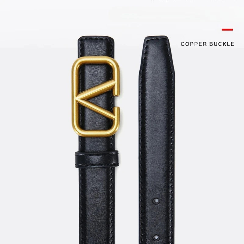 2025 New Women's Light Luxury Leather Belt Smooth Buckle Retro Versatile Design Fashion Trendy Decoration for Jeans