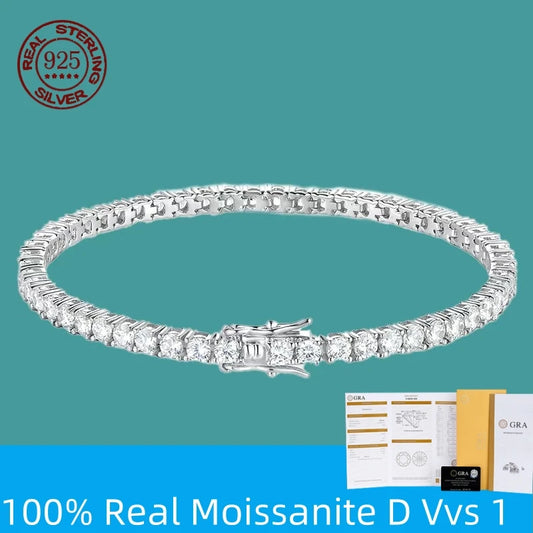 Moissanite Tennis Bracelet - 925 Sterling Silver, D Color VVS1, GRA Certified