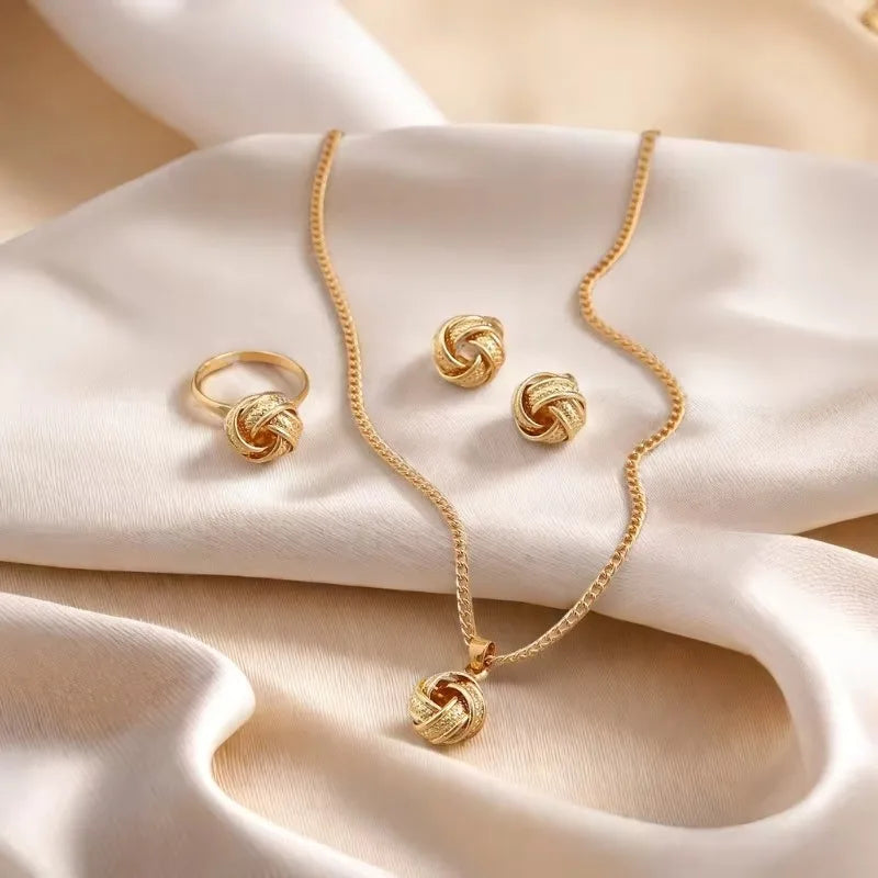 3-Piece Metal Jewelry Set - Designer Ring, Earrings & Necklace Set for Women