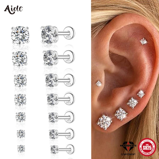 Moissanite Stud Earrings - 925 Sterling Silver, 0.03-1.2ct, D Color, GDTC Certified