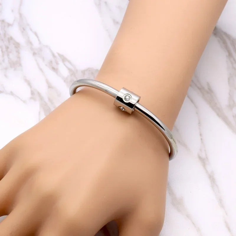 Titanium Steel Inspiration Bracelet - 18K Gold Plated with Zircon Bangle