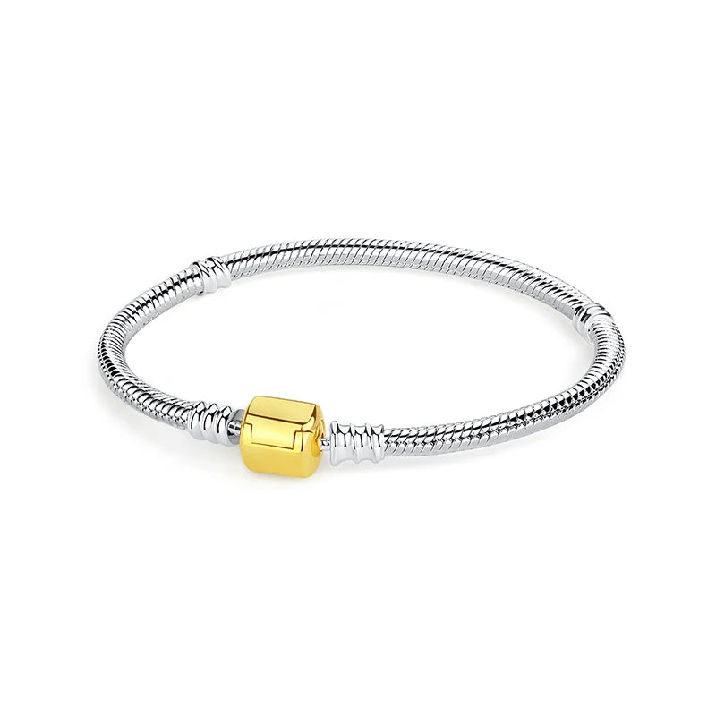 Original Sterling Silver Bracelet Love Heart Clasp Charms Beads Snake Chain Bracelets Bangles Luxury Jewelry For Women Gift