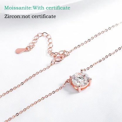 Moissanite Pendant Necklace - 925 Sterling Silver & 18K Rose Gold, 1ct to 5ct, D Color VVS1
