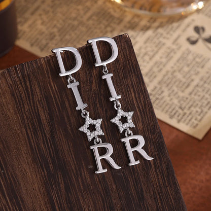 ZAKOL Fashion Dear-Letter Long Dangle Earrings for Women Shiny Zircon Hollow Stars Wedding Party Jewelry