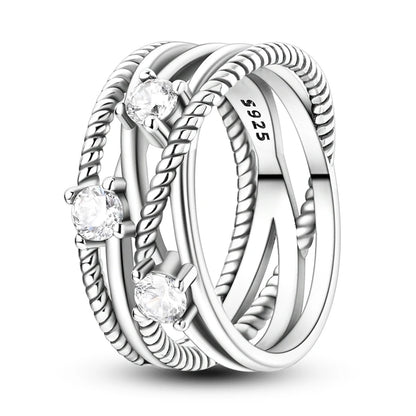 925 Sterling Silver Cross Multi-Ring | Zircon Wedding & Anniversary Ring for Women