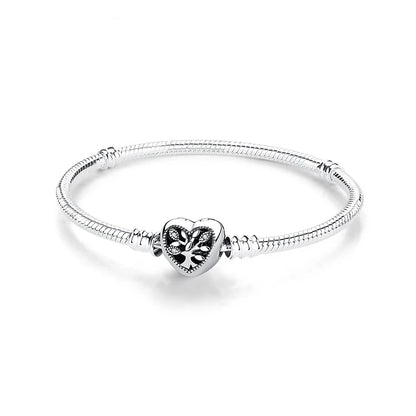 Original Sterling Silver Bracelet Love Heart Clasp Charms Beads Snake Chain Bracelets Bangles Luxury Jewelry For Women Gift
