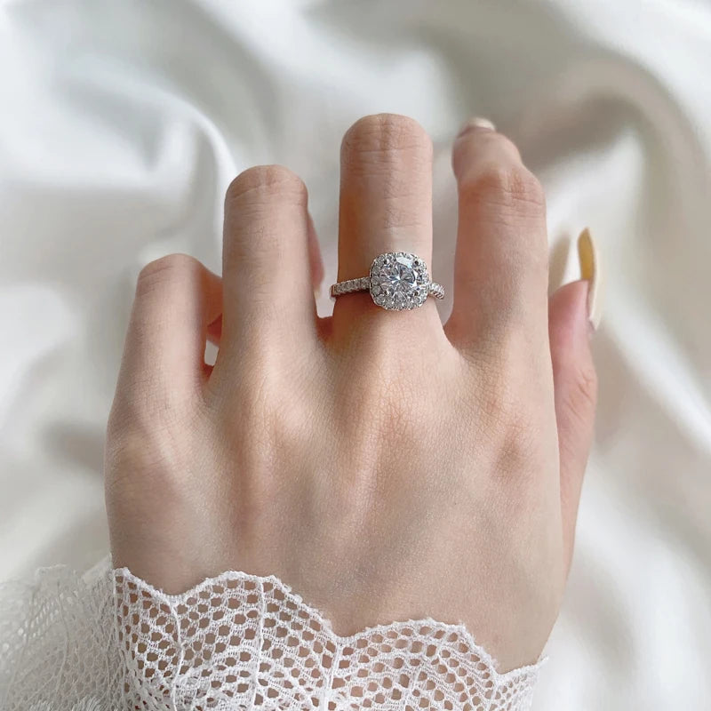 Real Moissanite Solitaire Ring - 925 Sterling Silver, D Color VVS1, GRA Certified