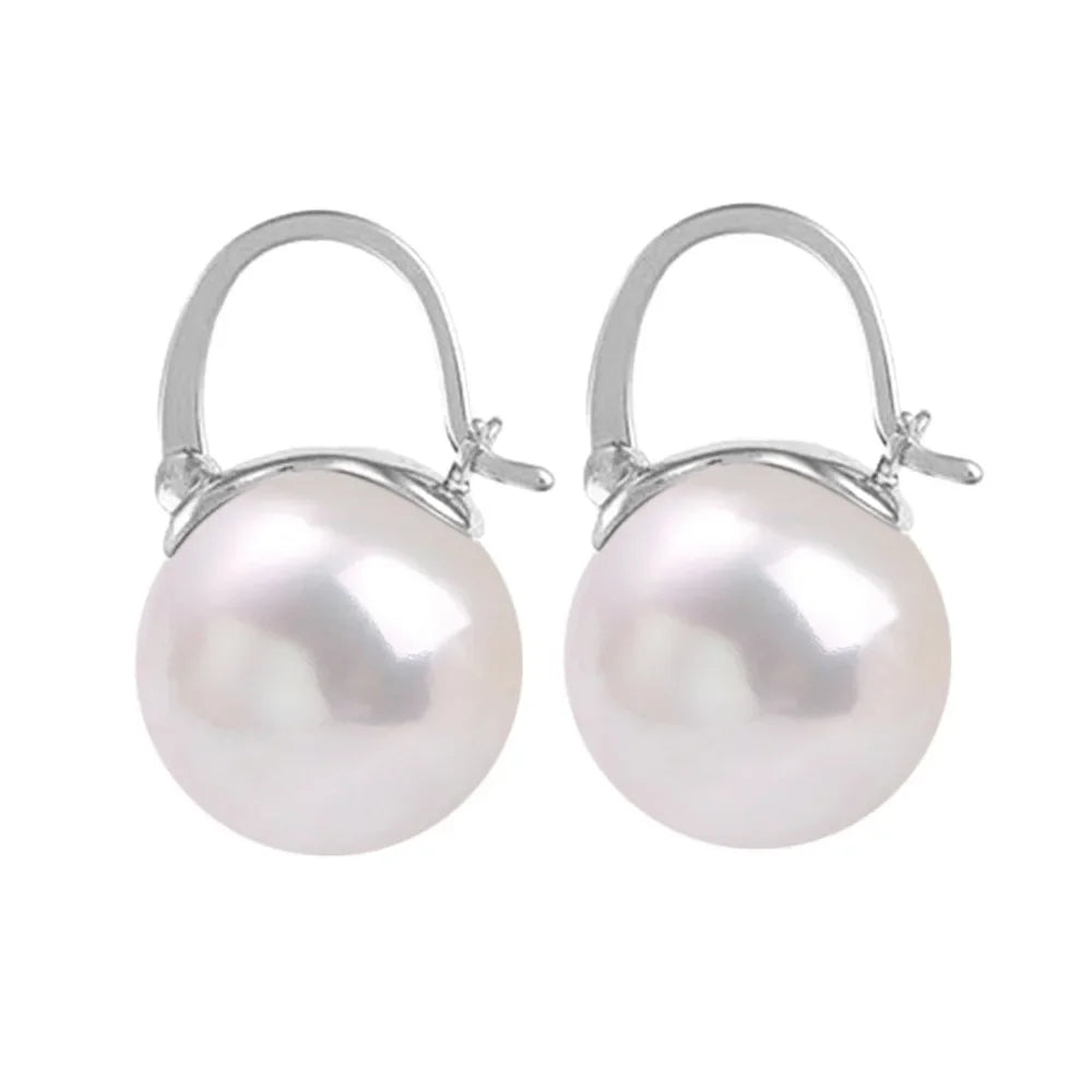 Sterling Silver Pearl Hook Earrings - 18K Gold Elegant Wedding Designer Jewelry for Women