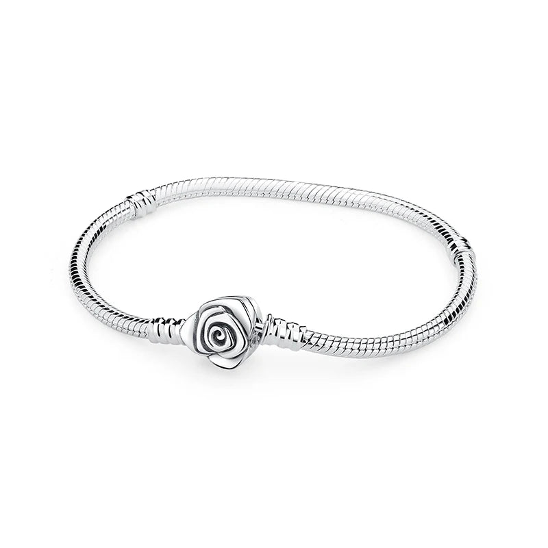 Original Sterling Silver Bracelet Love Heart Clasp Charms Beads Snake Chain Bracelets Bangles Luxury Jewelry For Women Gift