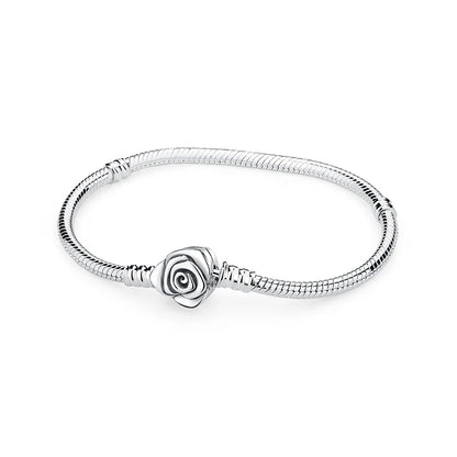 Original Sterling Silver Bracelet Love Heart Clasp Charms Beads Snake Chain Bracelets Bangles Luxury Jewelry For Women Gift