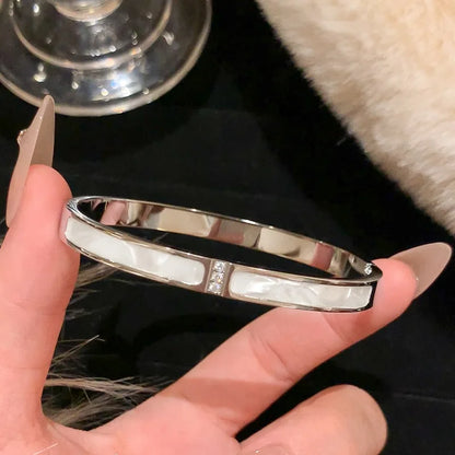 Titanium Steel Silver Bracelet - Classic Zircon Inlaid Bangle for Women