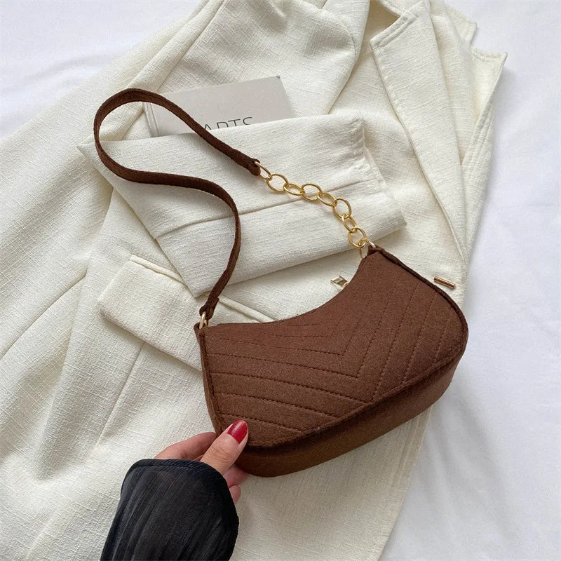 Mini Crescent Saddle Bag - Designer Felt Shoulder Bag for Women