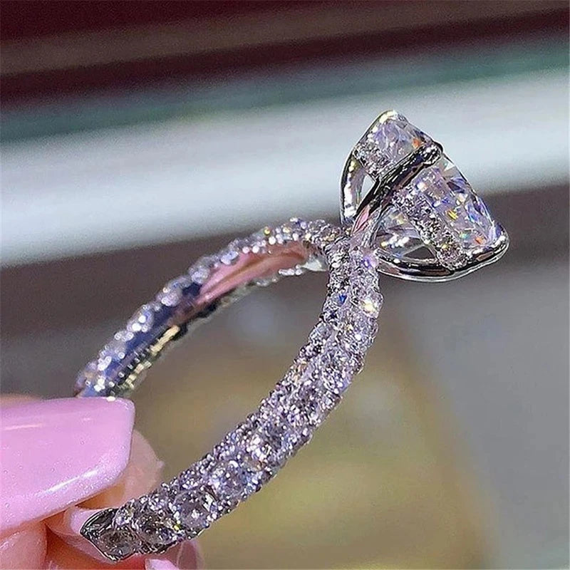 Exquisite Zircon Engagement Ring for Women | Silver Tone Bridal Wedding Jewelry