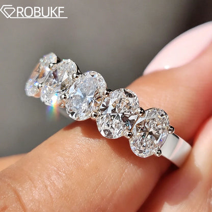 2.5ct Moissanite 5-Stone Ring - 925 Silver & 18K White Gold Plated, GRA Certified