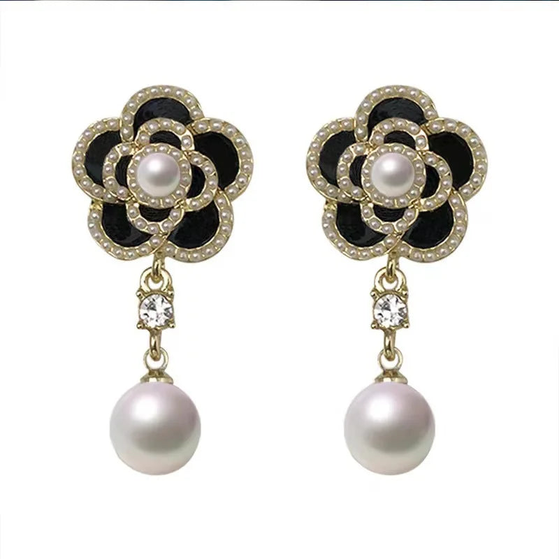 GUFTM Camellia Pearl Pendant Earrings for Women Luxury Brand Design Cc Style Party Wedding Jewelry Gift Earrings for Women