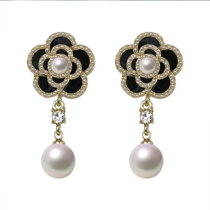 GUFTM Camellia Pearl Pendant Earrings for Women Luxury Brand Design Cc Style Party Wedding Jewelry Gift Earrings for Women