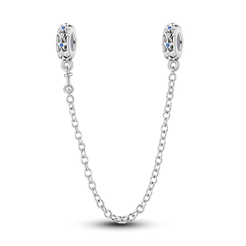 925 Sterling Silver Heart, Infinity & Triple Jewel Safety Chain Charm | Fits Pandora & Most Bracelets