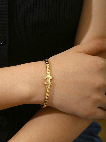 Fashionable, Personalized, Exquisite, Versatile, Trendy Stainless Steel Diamond-Studded Letter H Slim Bracelet For Women