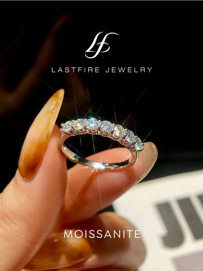 Real Moissanite 7-Stone Eternity Band - 925 Sterling Silver, 0.7ct Total, Passes Diamond Tester