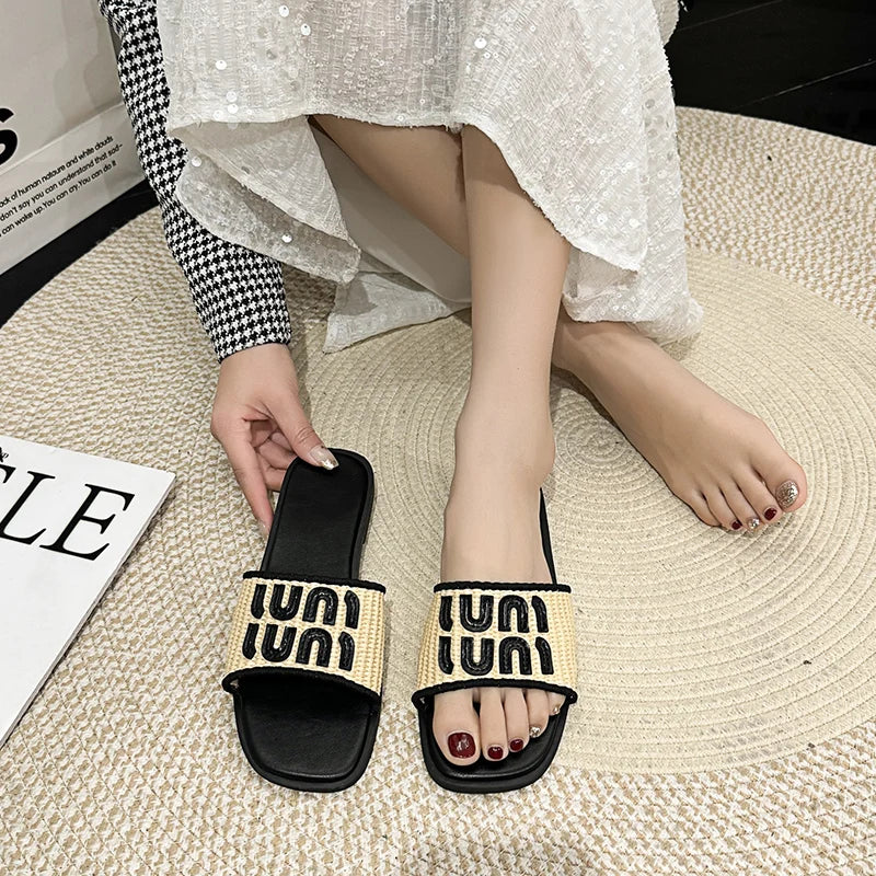 Women's Woven Beach Sandals - Summer Flip Flop Slides