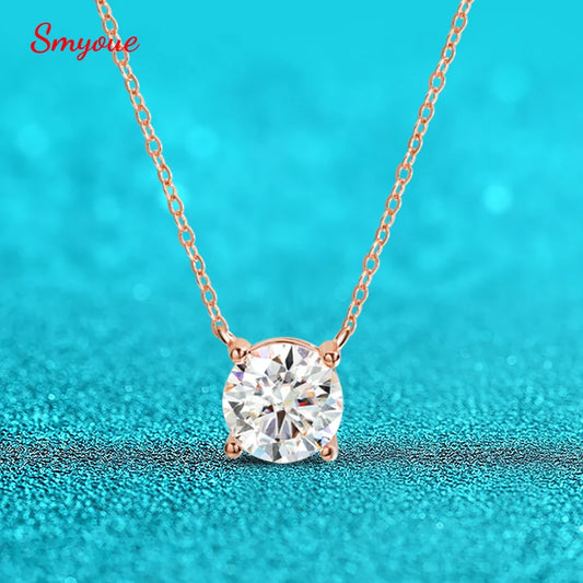 Moissanite Pendant Necklace - 925 Sterling Silver & 18K Rose Gold, 1ct to 5ct, D Color VVS1