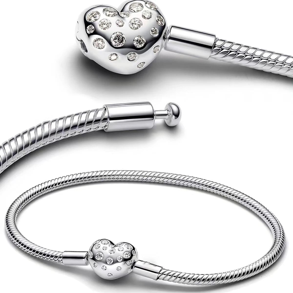 925 Sterling Silver Shell Family Tree Heart Bracelet - Charm Bangle