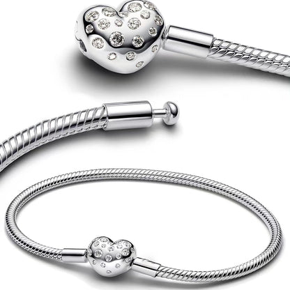 925 Sterling Silver Shell Family Tree Heart Bracelet - Charm Bangle