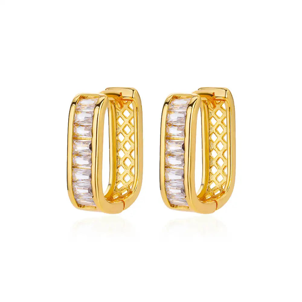 Shiny Zircon Circle Square Hoop Earrings for Women Gold Color Stainless Steel Earrings Luxury Christmas Jewelry Wedding aretes