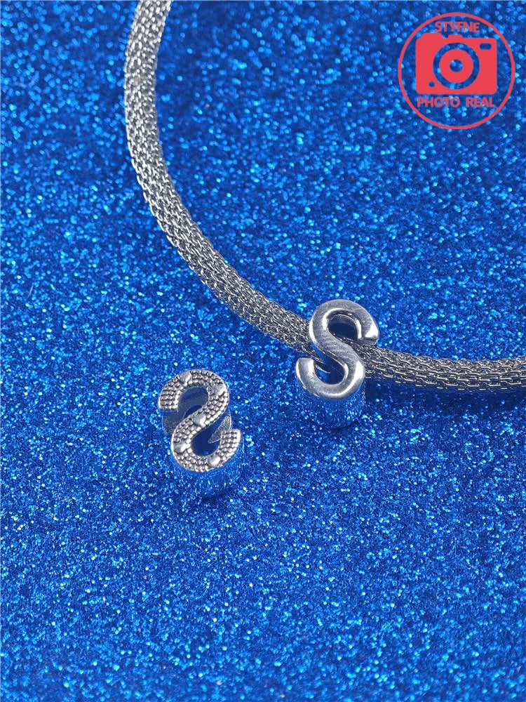 925 Sterling Silver Alphabet Letter Charm Bead | A-Z English Letters Fit Pandora Bracelets for Women