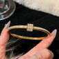 Titanium Steel Gold Bracelet - Classic Zircon Inlaid Bangle for Women
