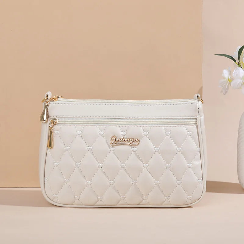 Fashion PU Leather Crossbody Bag - Large Capacity Shoulder Bag with Embroidery Detail