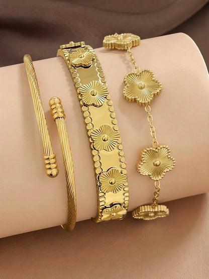 Five-Leaf Clover Bracelet Set — 18K Gold Plated Stainless Steel | Women