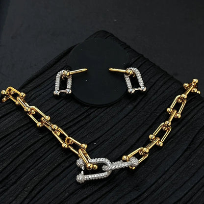 Women's Chain Earrings And Necklace Set, High-End Luxury Fashion Ins Street Gothic Series, Party Wedding Jewelry
