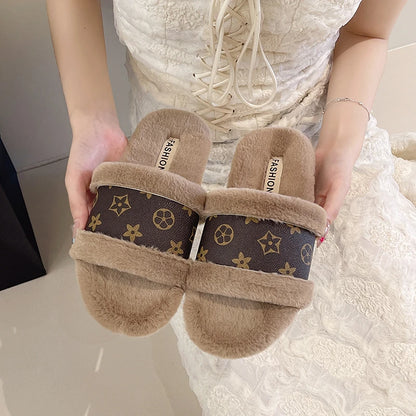 Women's Furry Flip Flop Slippers - Plush Summer Party Slides