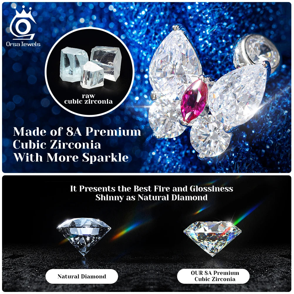 ORSA JEWELS 925 Sterling Silver Oval Zirconia Stud Earrings | 8A Premium Cubic Zirconia