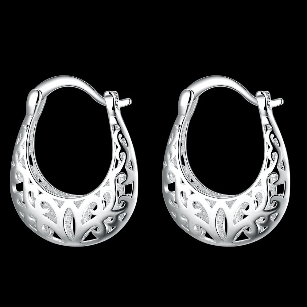 New Sterling Silver Earrings for Women high quality Jewelry Hollow Carved Christmas Gifts Trendsetter