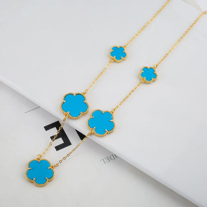 Plant Five Leaf Flower Double sided Plum Blossom Jewelry Set Necklace Earrings New Design Natural Stone Women High Quality Clove