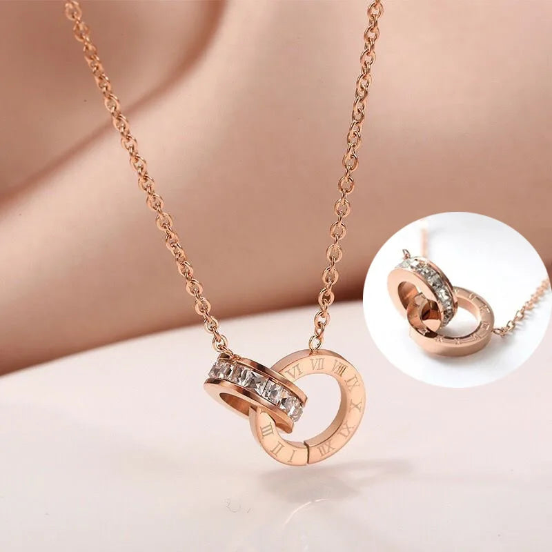 Fashion Roman Digital Double Ring Pendant Necklace Bracelet Earrings Set - Korean Style Jewelry for Women