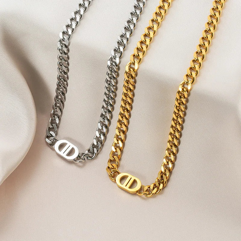 Cocoguchi golden color Thick Letter Titanium Steel Necklace & Bracelet for Women four sealsonal wearage popular fashion jewelry