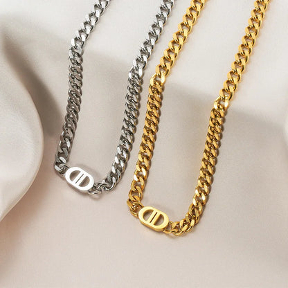 Cocoguchi golden color Thick Letter Titanium Steel Necklace & Bracelet for Women four sealsonal wearage popular fashion jewelry