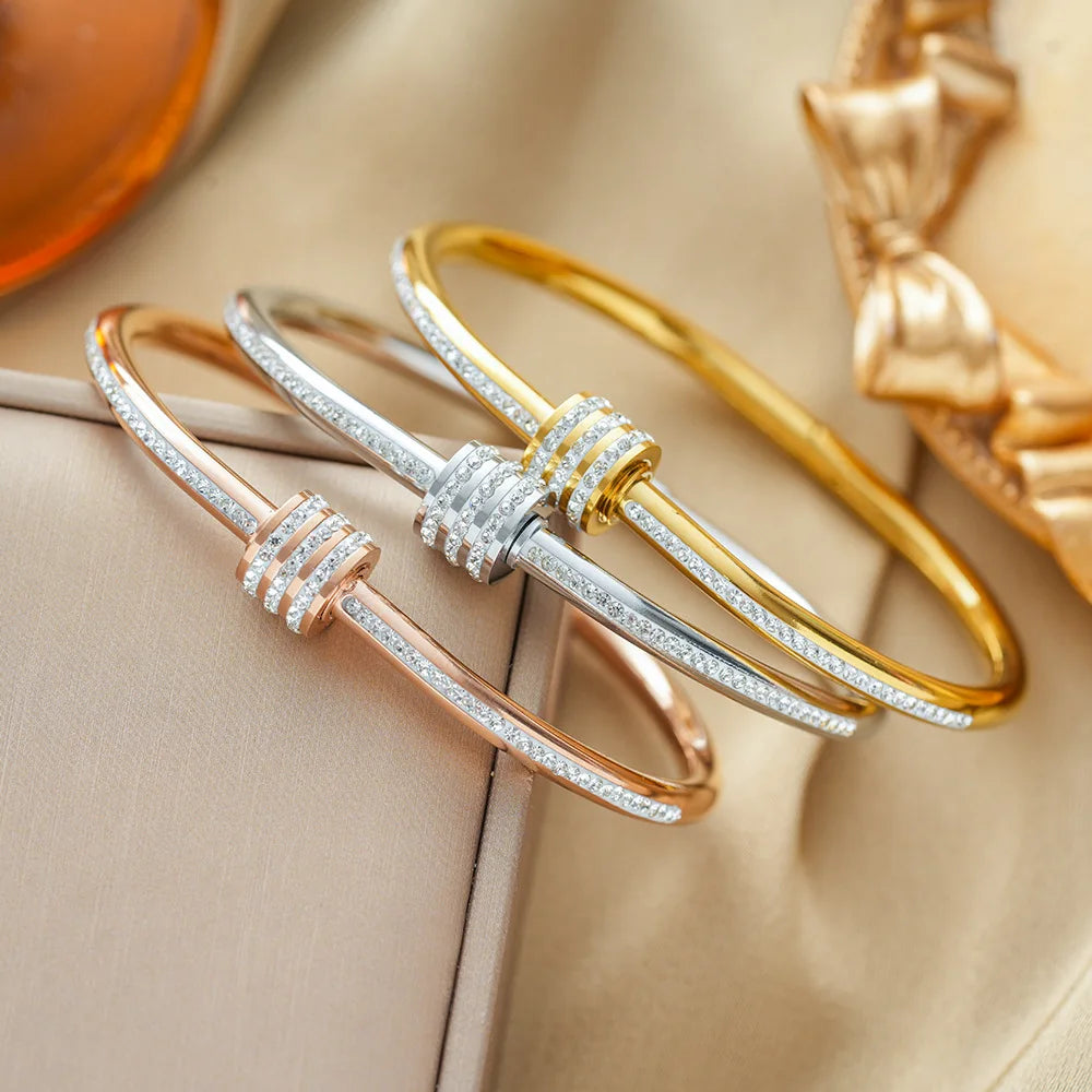 UILZ Gold Plated Cuff Bangle Copper Material Cubic Zircon Stone Rhodium Plated Size Adjustable Cuff Bracelet Girl Fashion Gifts