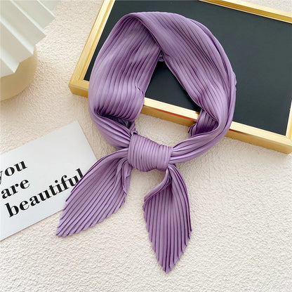 New Floral Print Pleated Silk Scarf Square Neck Scarves Crinkle Hair Bands Scarf Bandana Satin Hijab Head Wraps Neckerchief